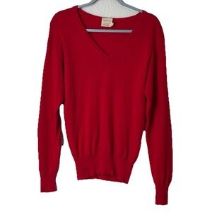 Vintage Robinson’s Red 100% Cashmere V-Neck Sweater Size Small Classic Pullover